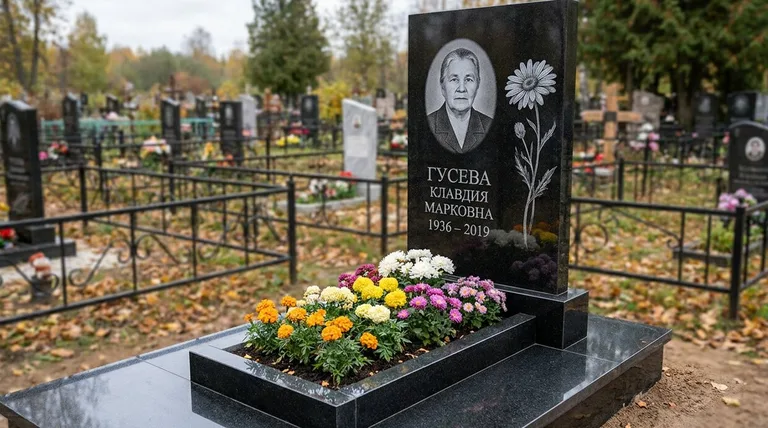Памятник с гравировкой ромашек — выполненная работа «Гусева» в Самаре