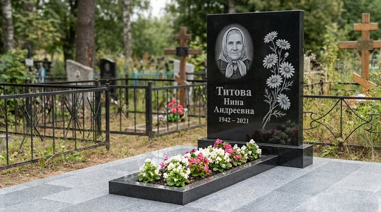Памятник с гравировкой ромашек — выполненная работа «Титова» в Самаре