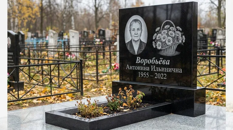 Памятник с гравировкой ромашек — выполненная работа «Воробьёва» в Самаре
