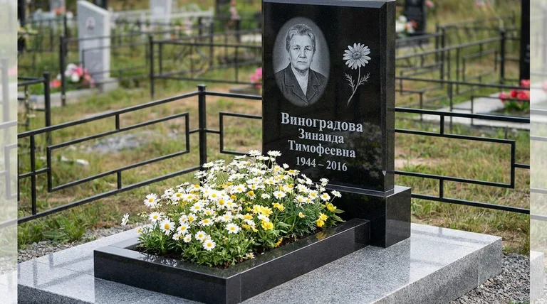 Памятник с гравировкой ромашек — выполненная работа «Виноградова» в Самаре