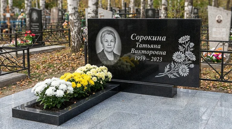 Памятник с гравировкой ромашек — выполненная работа «Сорокина» в Самаре