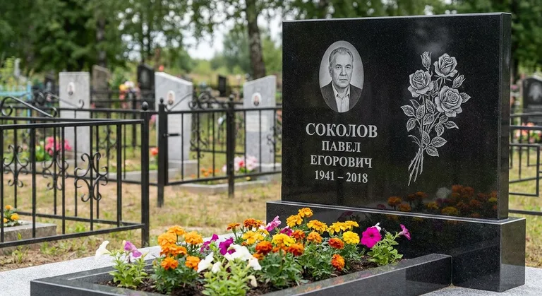 Памятник с гравировкой роз — выполненная работа «Соколов» в Самаре