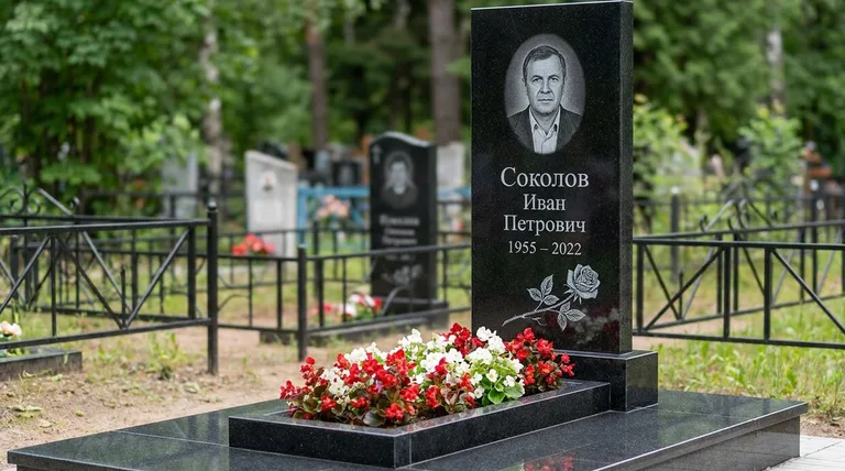Памятник с гравировкой роз — выполненная работа «Соколов» в Самаре