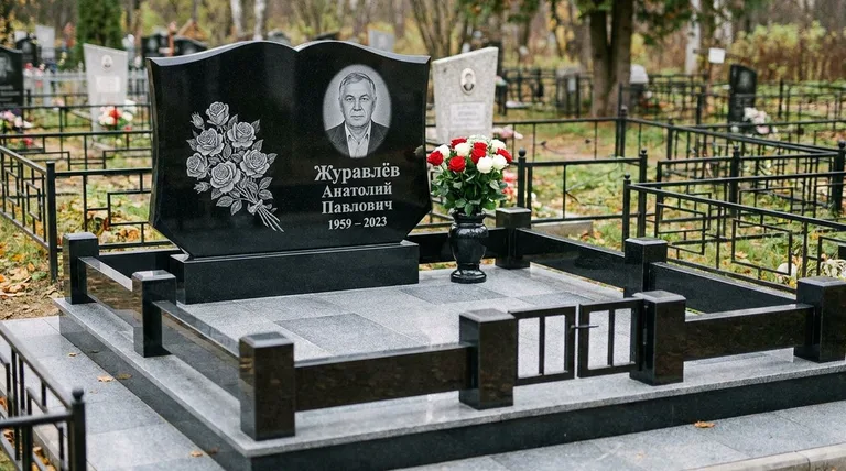 Памятник с гравировкой роз — выполненная работа «Журавлёв» в Самаре