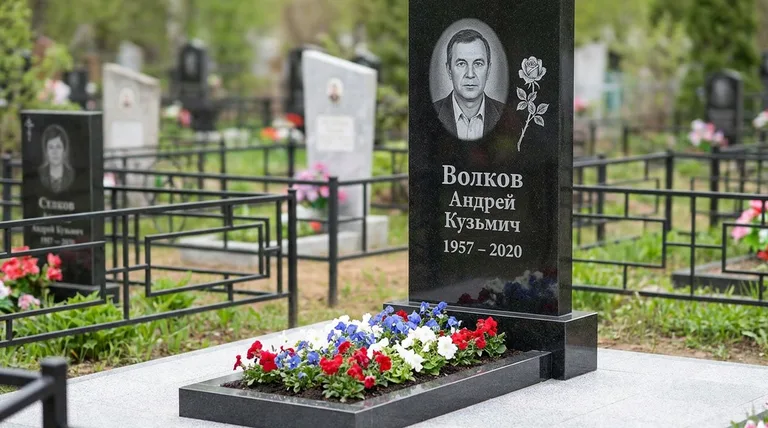 Памятник с гравировкой роз — выполненная работа «Волков» в Самаре