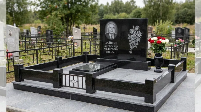 Памятник с гравировкой роз — выполненная работа «Зайцев» в Самаре