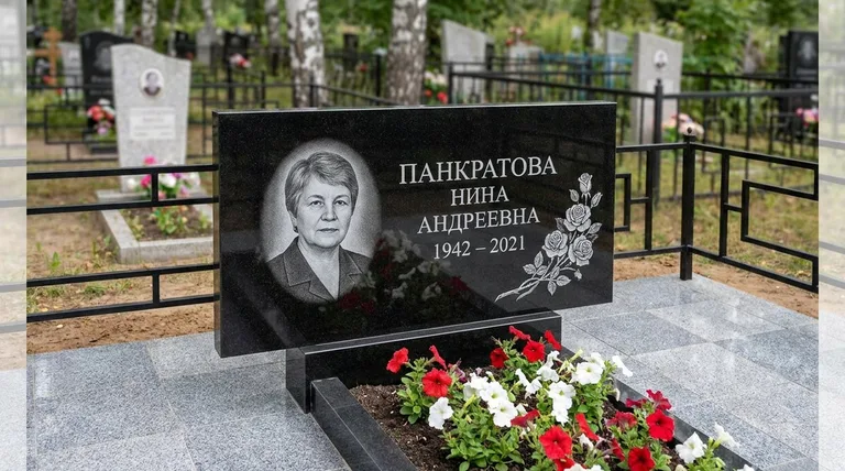 Памятник с гравировкой роз — выполненная работа «Панкратова» в Самаре