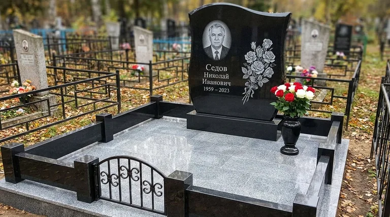 Памятник с гравировкой роз — выполненная работа «Седов» в Самаре