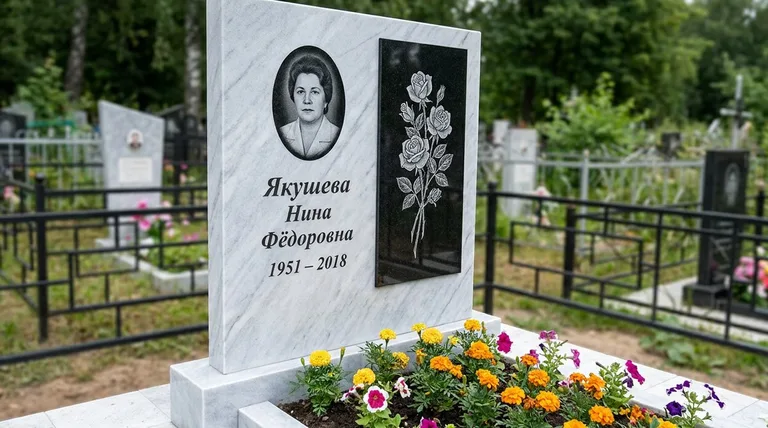 Памятник с гравировкой роз — выполненная работа «Якушева» в Самаре