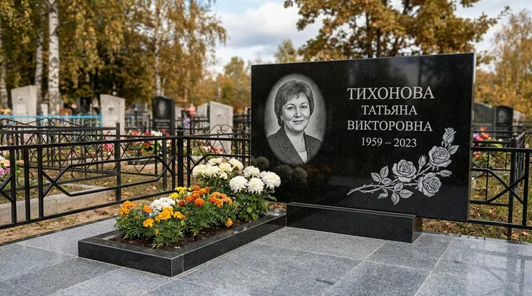 Памятник с гравировкой роз — выполненная работа «Тихонова» в Самаре