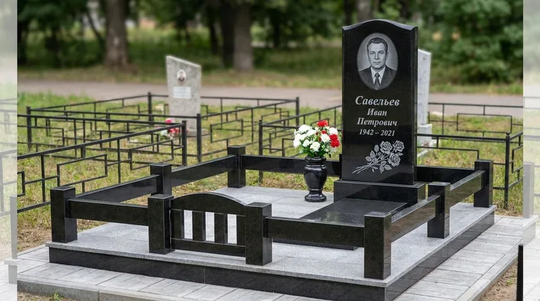 Памятник с гравировкой роз — выполненная работа «Савельев» в Самаре