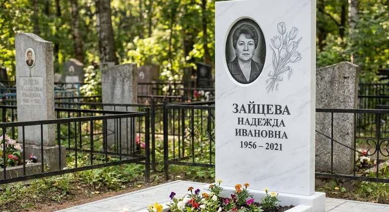 Памятник с гравировкой тюльпанов — выполненная работа «Зайцева» в Самаре