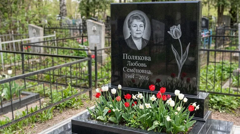 Памятник с гравировкой тюльпанов — выполненная работа «Полякова» в Самаре