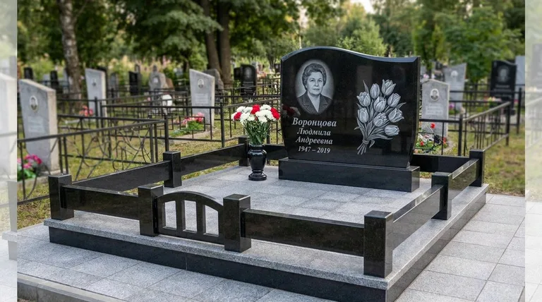 Памятник с гравировкой тюльпанов — выполненная работа «Воронцова» в Самаре