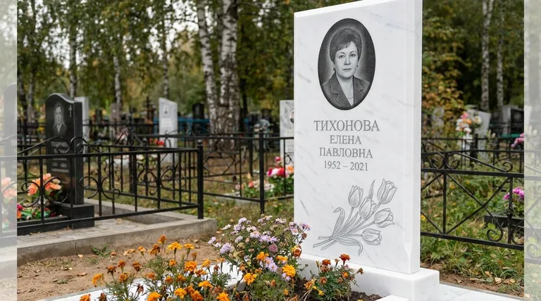 Памятник с гравировкой тюльпанов — выполненная работа «Тихонова» в Самаре