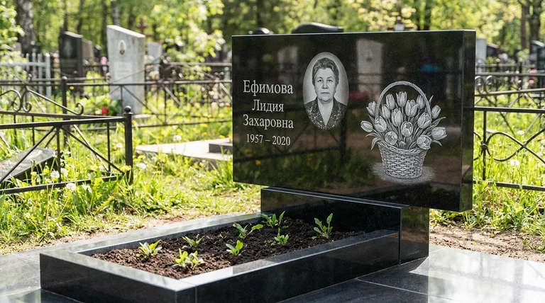 Памятник с гравировкой тюльпанов — выполненная работа «Ефимова» в Самаре