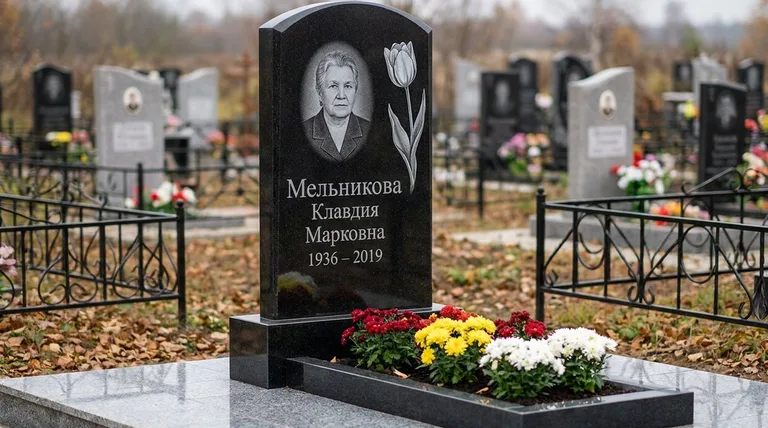 Памятник с гравировкой тюльпанов — выполненная работа «Мельникова» в Самаре