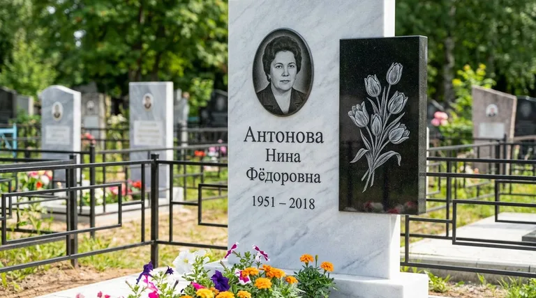 Памятник с гравировкой тюльпанов — выполненная работа «Антонова» в Самаре