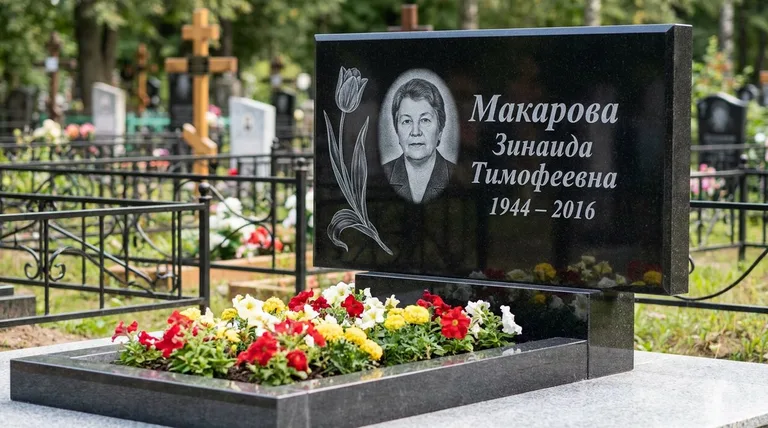 Памятник с гравировкой тюльпанов — выполненная работа «Макарова» в Самаре