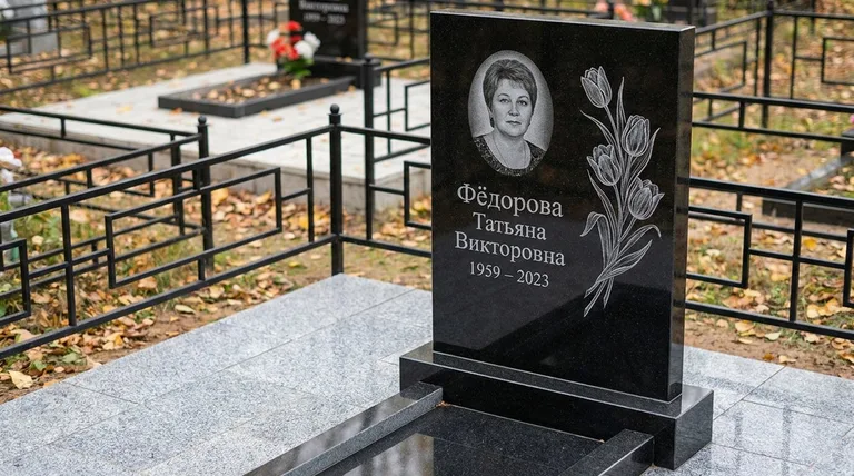Памятник с гравировкой тюльпанов — выполненная работа «Фёдорова» в Самаре