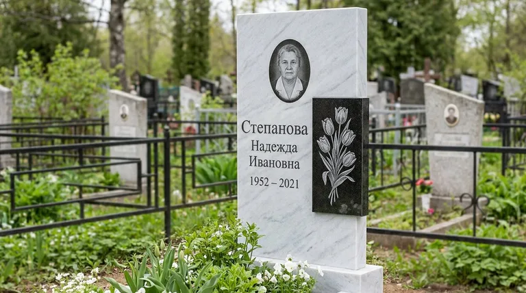 Памятник с гравировкой тюльпанов — выполненная работа «Степанова» в Самаре