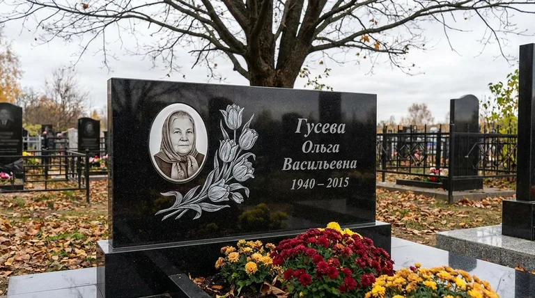 Памятник с гравировкой тюльпанов — выполненная работа «Гусева» в Самаре