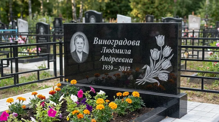 Памятник с гравировкой тюльпанов — выполненная работа «Виноградова» в Самаре
