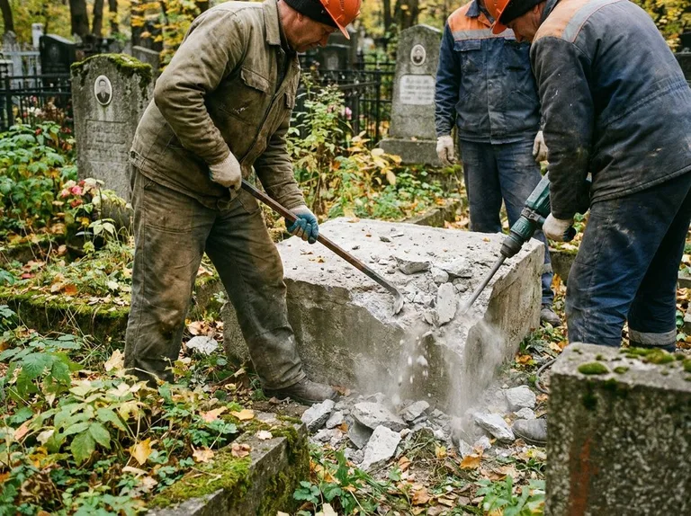Демонтаж бетонного цоколя и тумбы памятника в Самаре