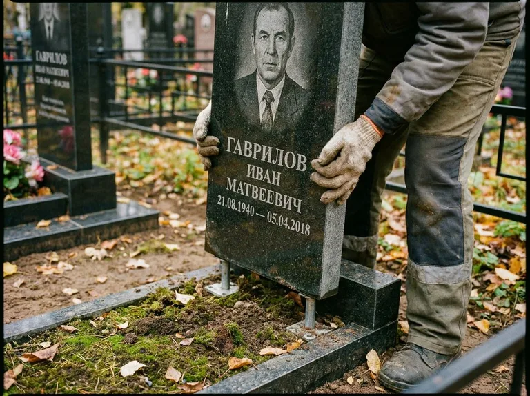 Демонтаж гранитного памятника (стелы) с могилы в Самаре
