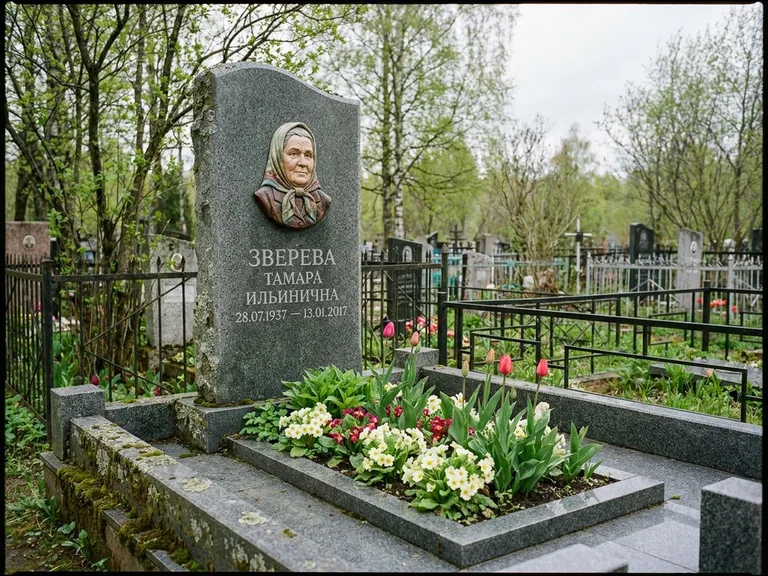 Керамический портрет на летнем кладбище в Самаре