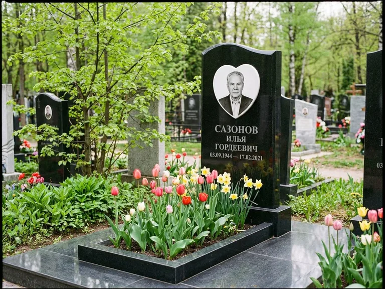Цветной керамический портрет на памятнике в Самаре