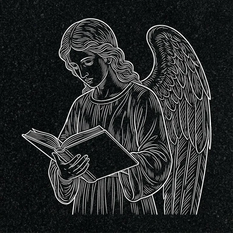 Эскиз гравировки ангела на памятник — ангел с раскрытой книгой в Самаре