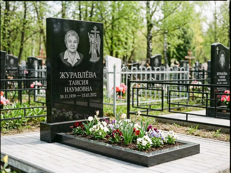 Памятник с гравировкой ангела — гравировка ангела с голубем по диагонали стелы, работа «Журавлёва» в Самаре