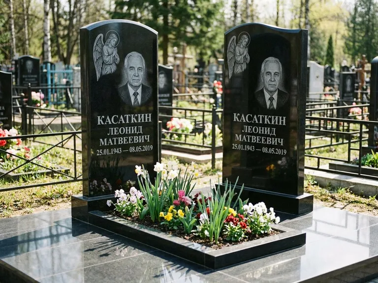 Памятник с гравировкой ангела — гравировка молящегося ангела в верхней части стелы, работа «Касаткин» в Самаре