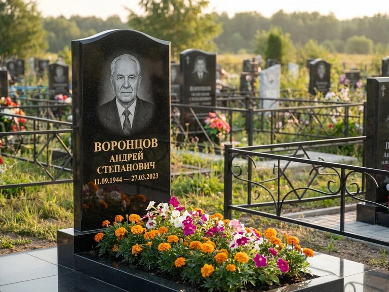 Гравировка фото на памятнике в Самаре — готовый гравированный портрет на чёрном граните