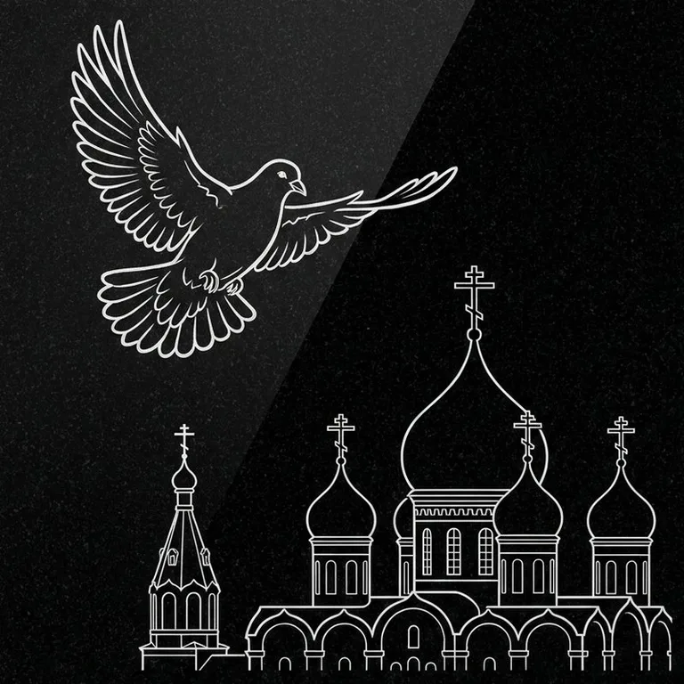 Эскиз гравировки голубей на памятник — голубь в небе над храмом в Самаре
