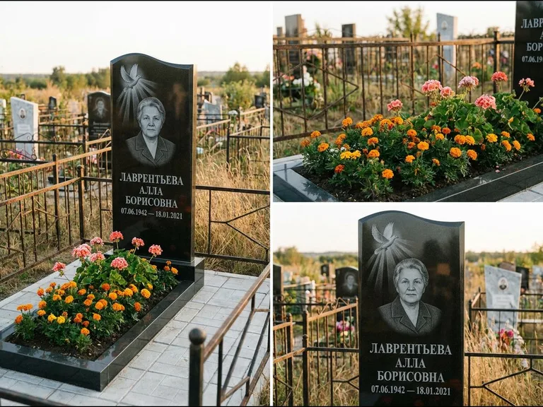 Памятник с гравировкой голубей — гравировка голубя в лучах света над портретом, работа «Лаврентьева» в Самаре