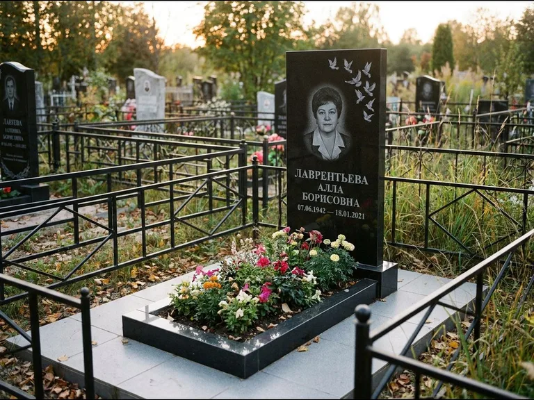Памятник с гравировкой голубей — гравировка стаи голубей, взлетающей от угла стелы, работа «Лаврентьева» в Самаре