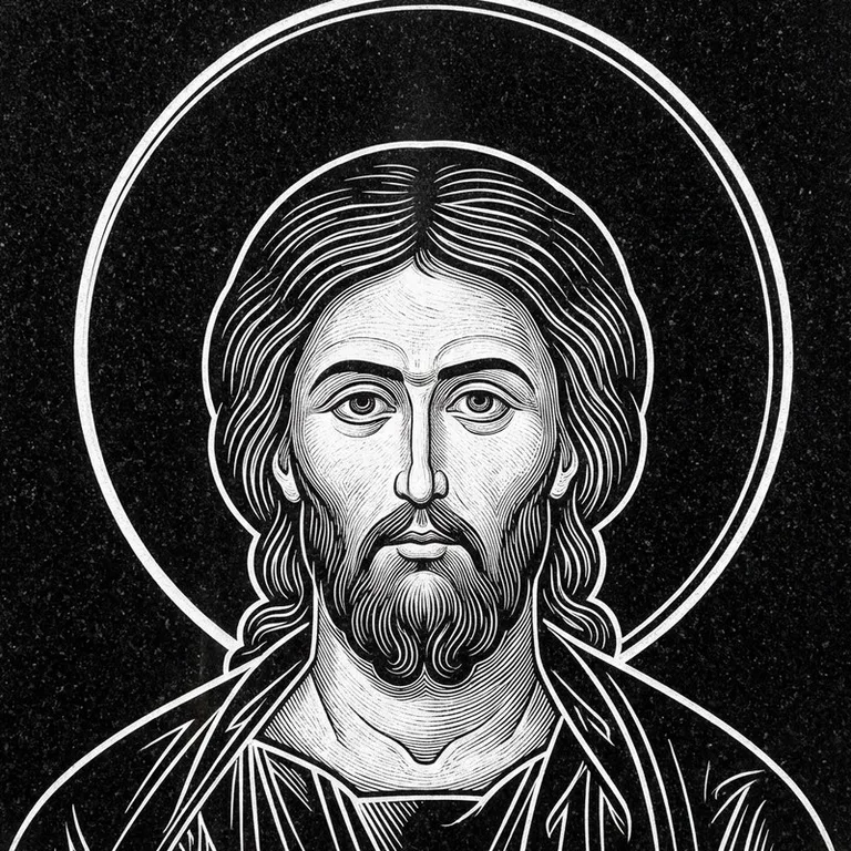 Эскиз иконы: Архангел Михаил — воинам и мужчинам, гравировка на памятник в Самаре