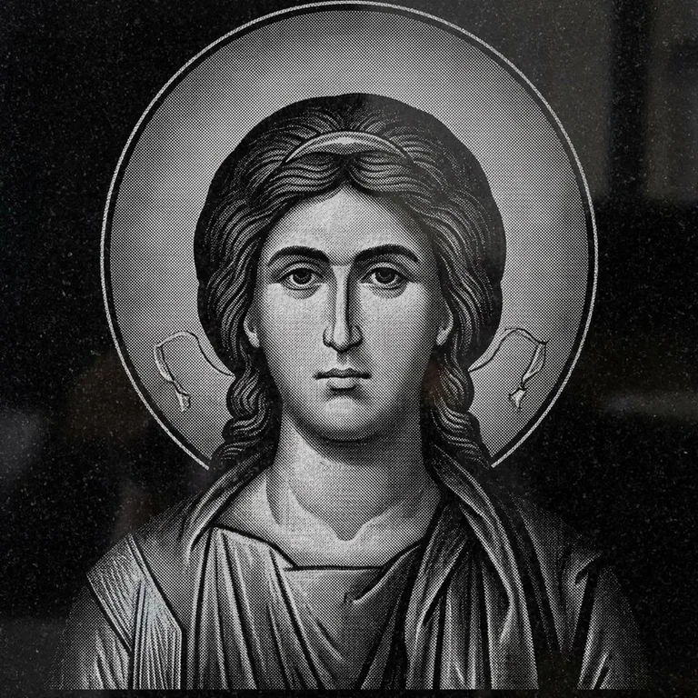 Эскиз иконы: Архангел Михаил (полутон) — образ архангела в полутонах, гравировка на памятник в Самаре
