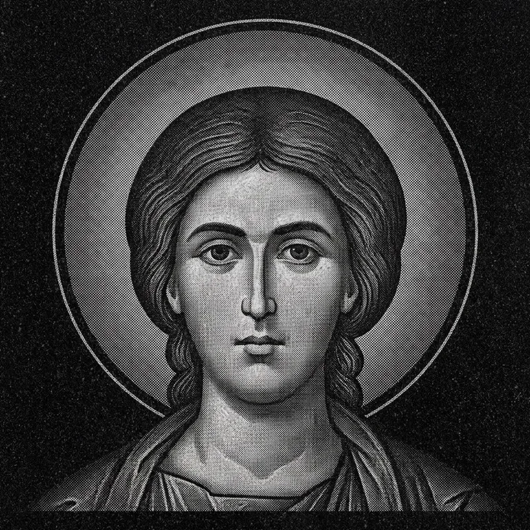 Эскиз иконы: Георгий Победоносец (полутон) — воинский образ, гравировка на памятник в Самаре