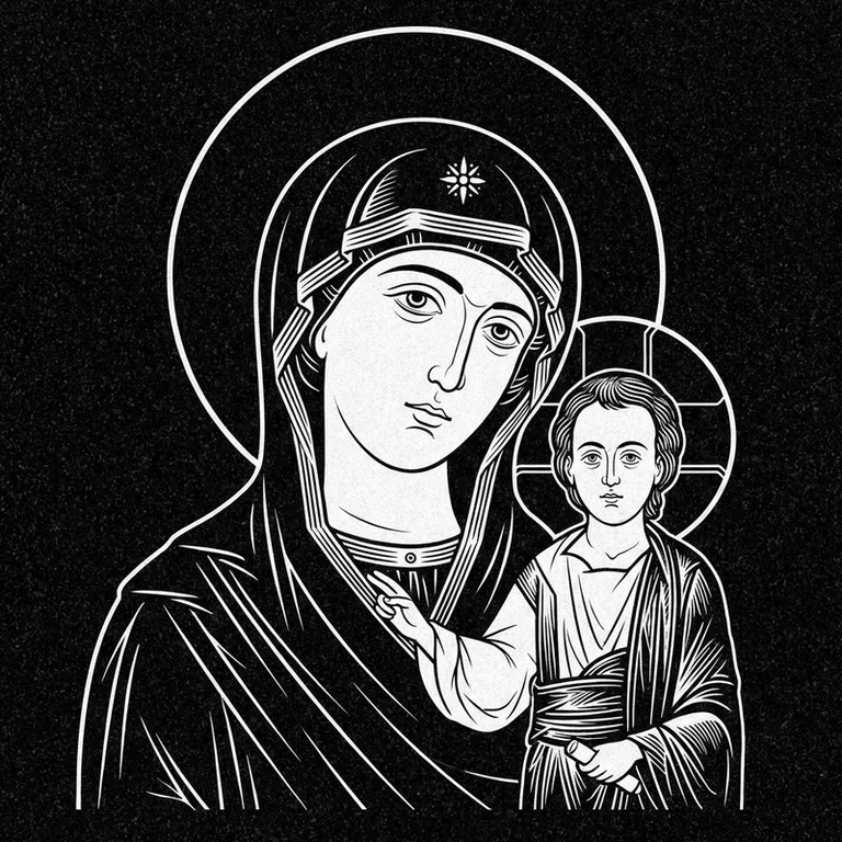 Эскиз иконы: «Утоли моя печали» — облегчение скорби, гравировка на памятник в Самаре