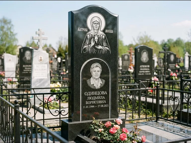 Памятник с гравировкой иконы — Владимирская икона Божией Матери с Младенцем, работа «Зотов» в Самаре