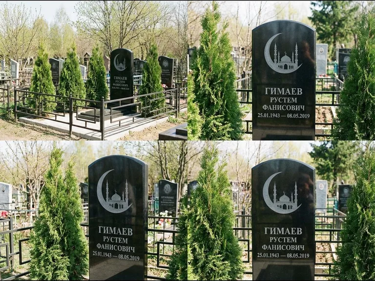 Памятник с гравировкой полумесяца — гравировка полумесяца над силуэтом мечети, работа «Гимаев» в Самаре