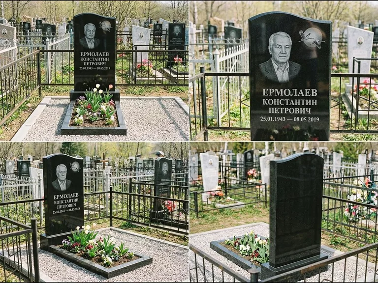 Памятник с гравировкой журавлей — гравировка клина журавлей на фоне солнечного диска, работа «Ермолаев» в Самаре