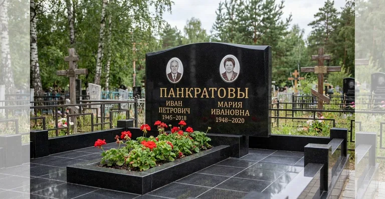 Гранитный памятник с портретом, Пример гранитного памятника от мастерской «Мастер Каменев» на кладбище под Самарой