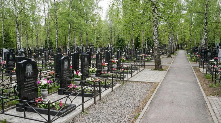 Гранитный памятник на участке Павловского кладбища в городе Павловск, Санкт-Петербург