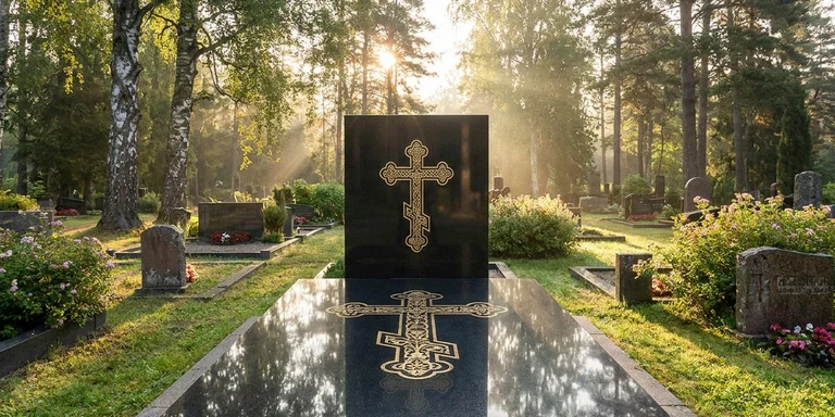 Гравировка креста на памятнике в Самаре — православный восьмиконечный крест на граните