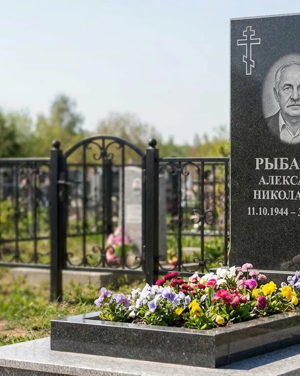 Двойной памятник под ключ с ярким цветником в Самаре
