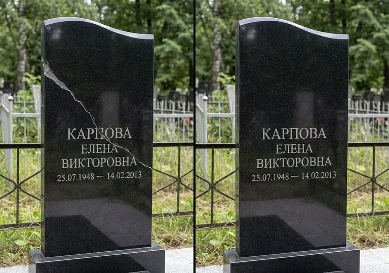 Заделка трещины на чёрном граните: до и после в Самаре